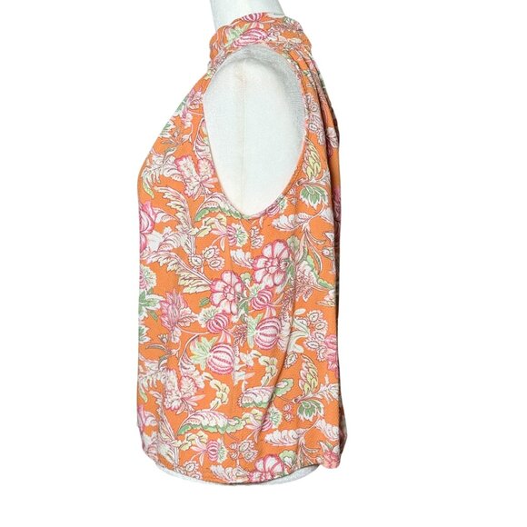 Rachel Roy Women's Multicolor Orange Floral Print Pleated Collar Tank Top Size M - Picture 6 of 9